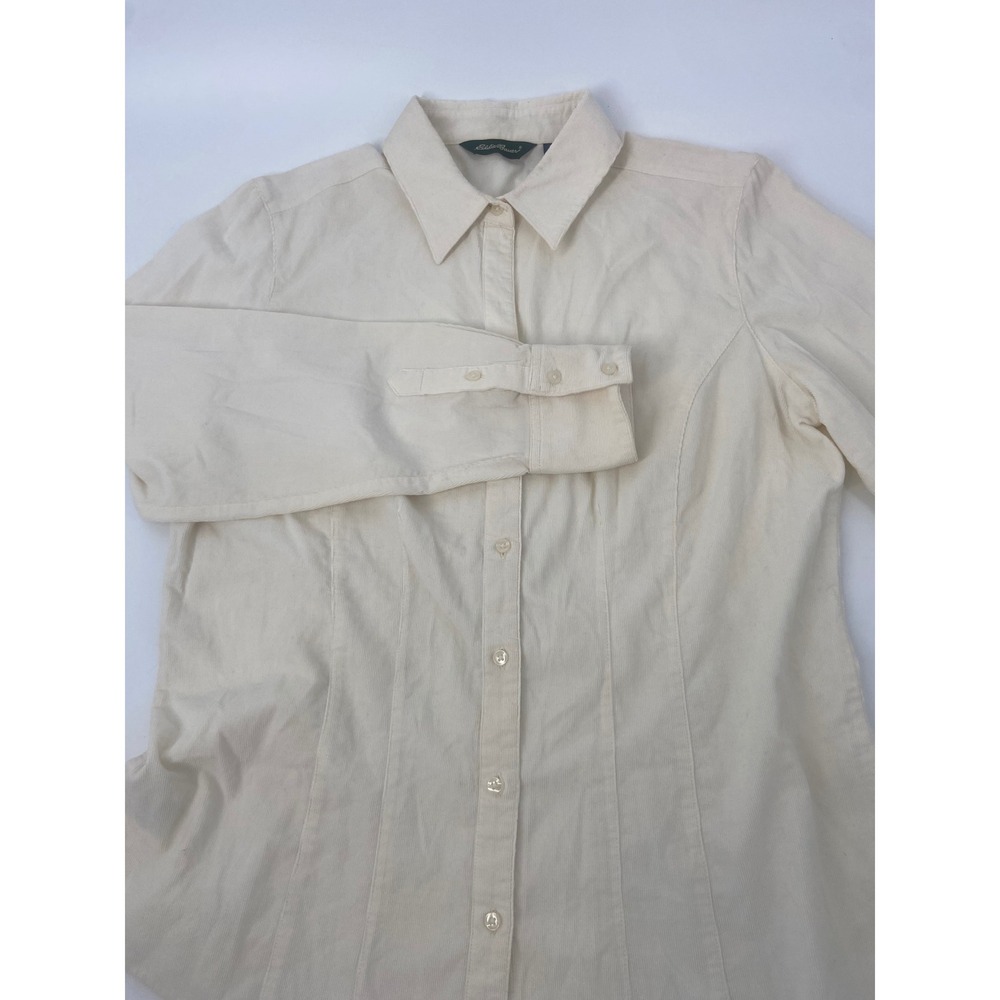 Eddie Bauer Corduroy Fitted Long Sleeve Button Down Ivory Dress Shirt‎ Size L